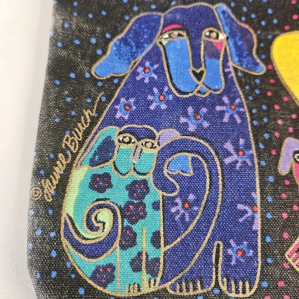 Vintage Laurel Burch‎ Tote Bag Small Dogs and Doggies Canvas Purse Colorful Art